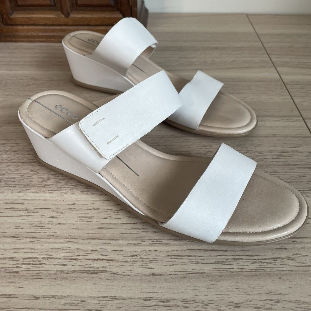 ECCO Shape 35 Wedge Bright White Leather Hook Loop Slip-On Mule Size US 8 EU 39 - Picture 4 of 10